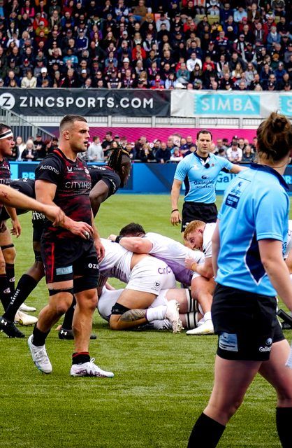 Sports photography shot pitchside at a Premiership rugby match